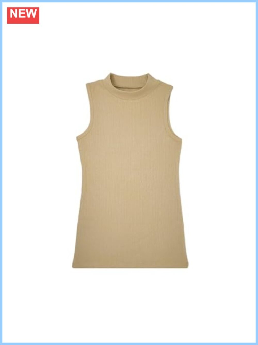 Cotton Blend Mock Neck Sleeveless Fitted Tank Top
